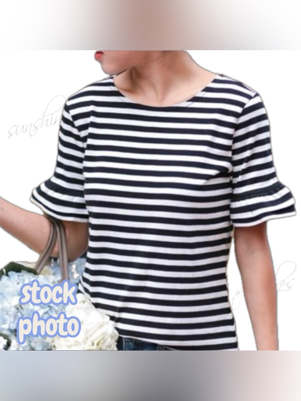 JCREW J. Crew NAVY WHITE Striped Ruffle-Sleeve Tee Shirt Top #F4422 size XS